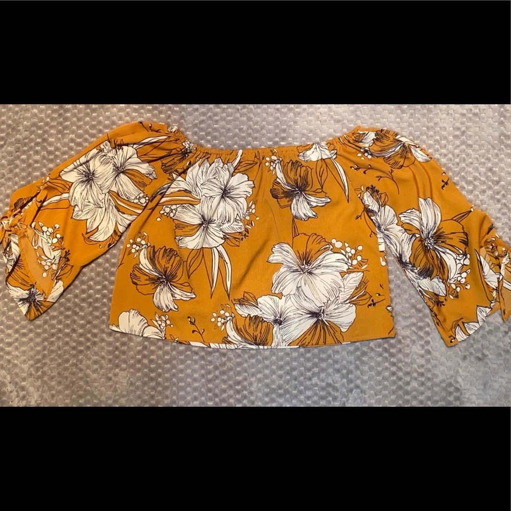 Shein mustard yellow floral off the shoulder top size small